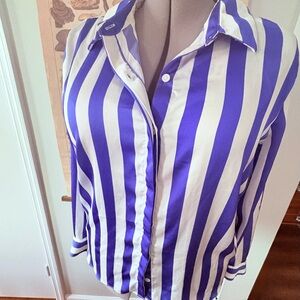 a new day Bold Blue and White Striped Button Down Shirt